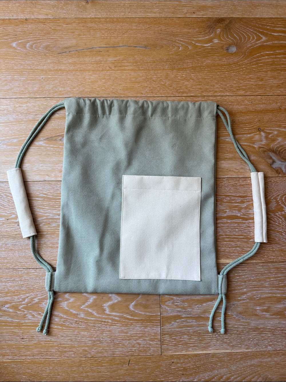 GYU Berlin Handcrafted Bag Sage Drawstring Backpack with White Front Pocket